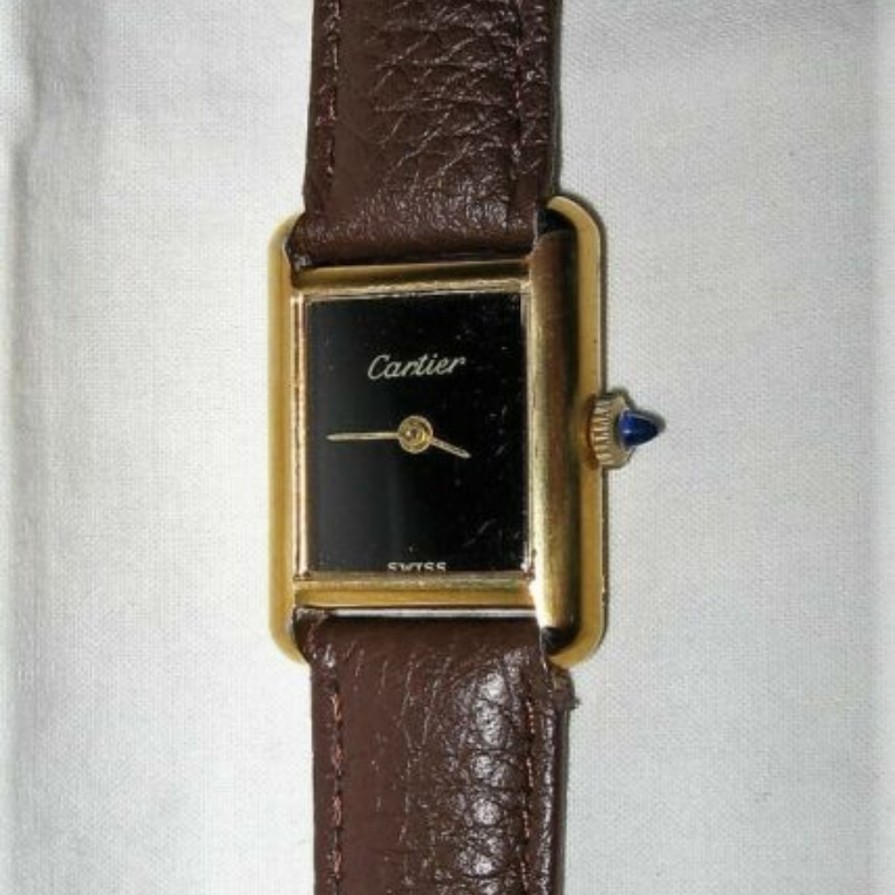Cartier 17J Women’s Tank Watch w/ Black Dial 18K